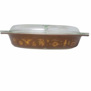 Pyrex Brown & Gold Early American Divided 1 1/2 Qt